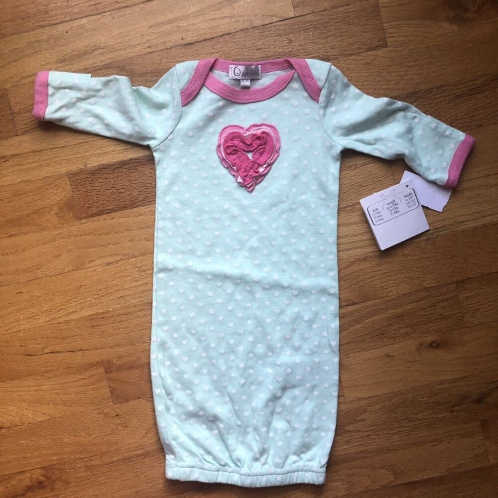 🆕quiltex 0-3M Mint Polka Dot Ringer Sleep Gown
